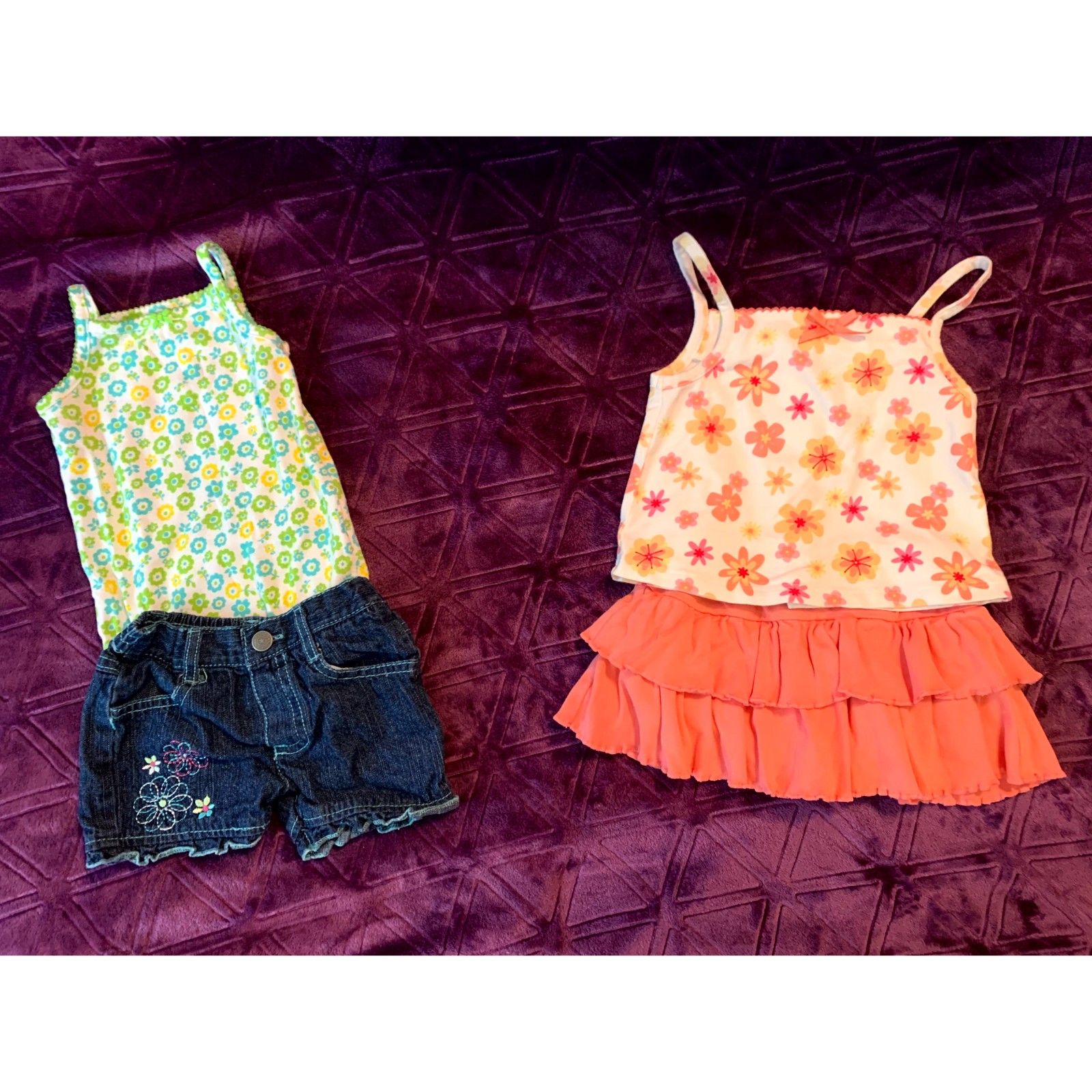 Lot Of Four Size 12 Months Spring Summer 2 Tank Tops, 1 Shorts, 1 Skort